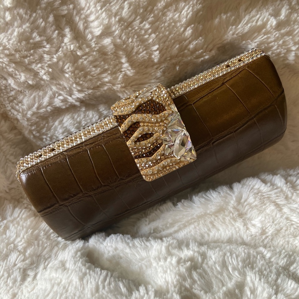 Jimmy Crystal NY Mock Croc Clutch Bag Swarovski